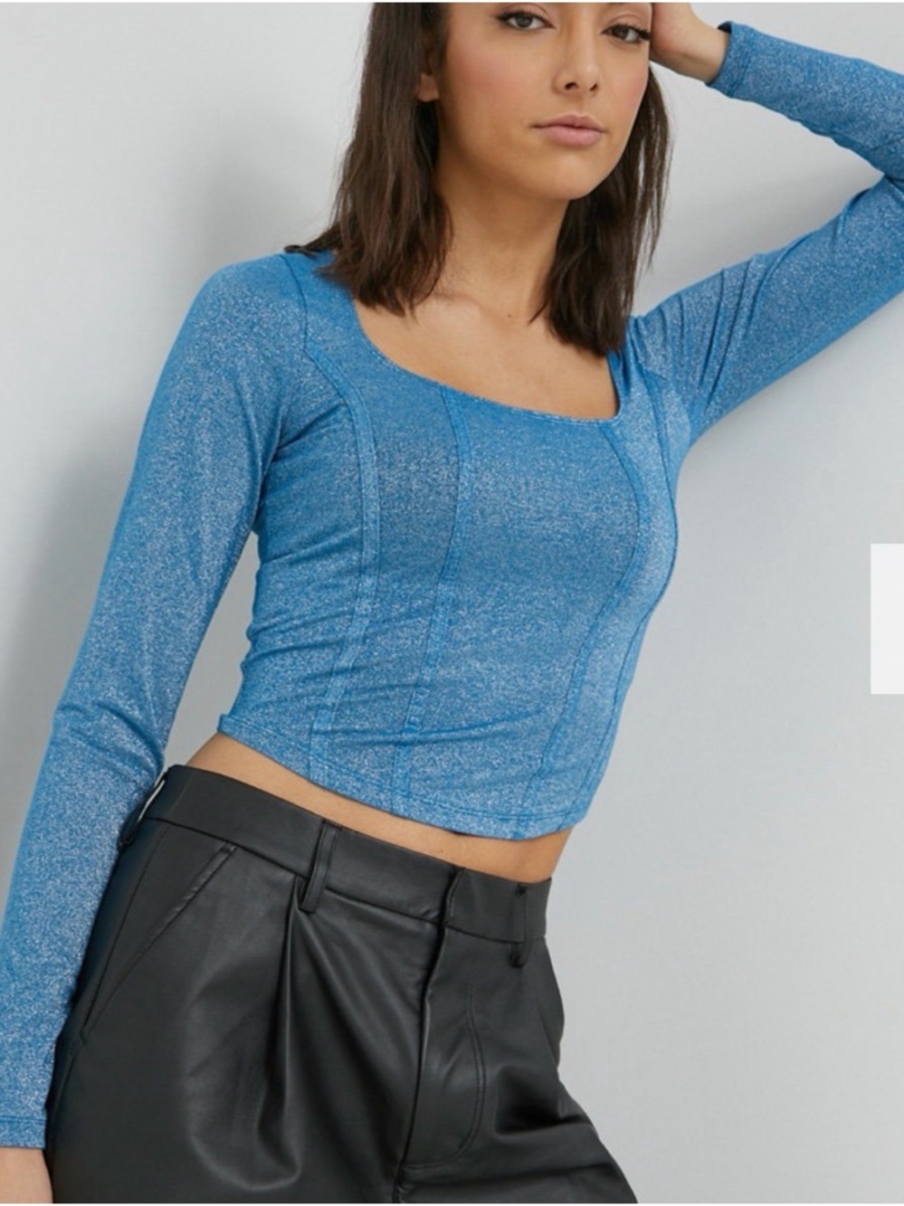 Hollister blue silver sparkle long sleeved crop top Y2K size L